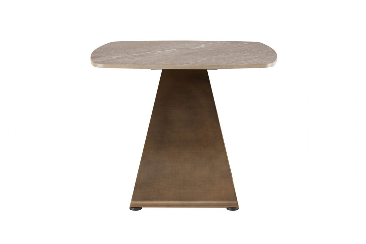 Brown Sintered Stone Top Lamp Table with Geometric Base