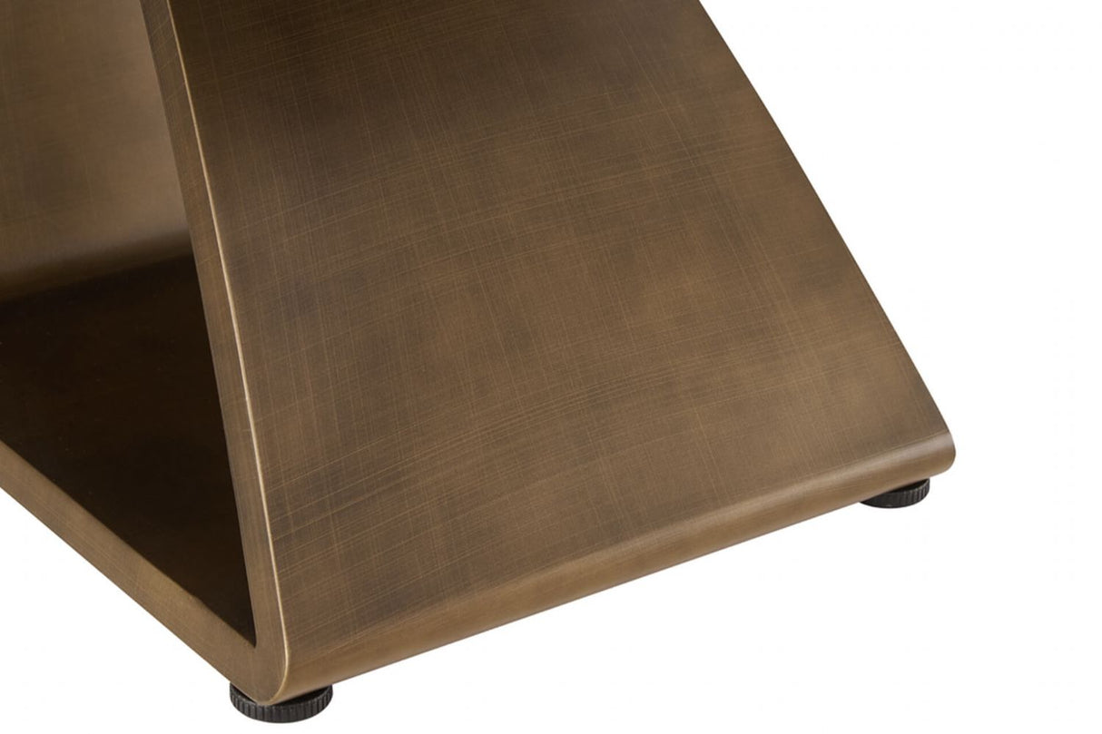 Brown Sintered Stone Top Lamp Table with Geometric Base