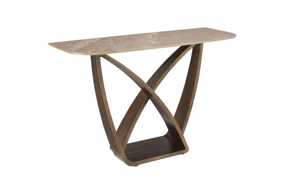 Brown Marble Effect Top Console Table with Metal Base