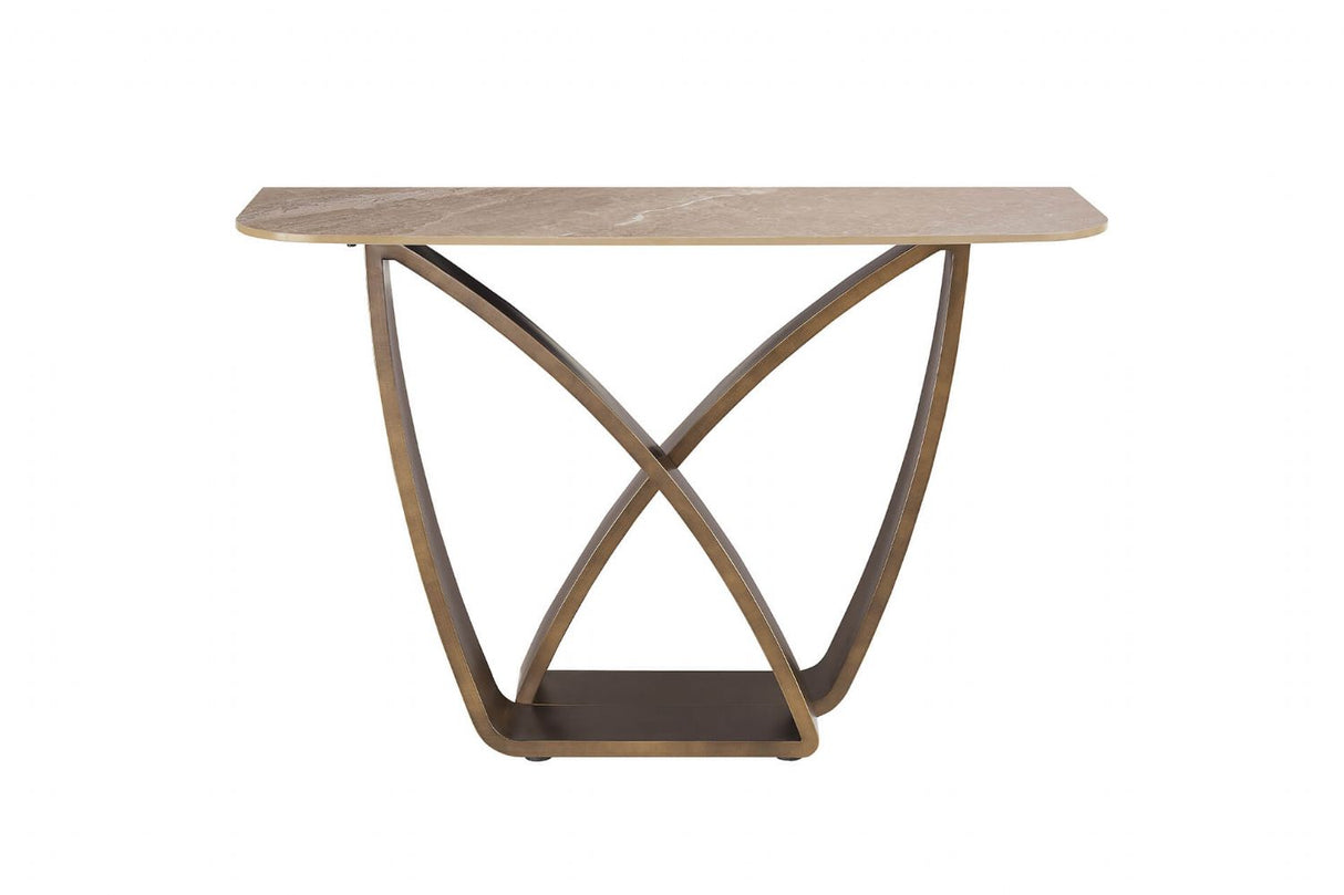 Brown Marble Effect Top Console Table with Metal Base