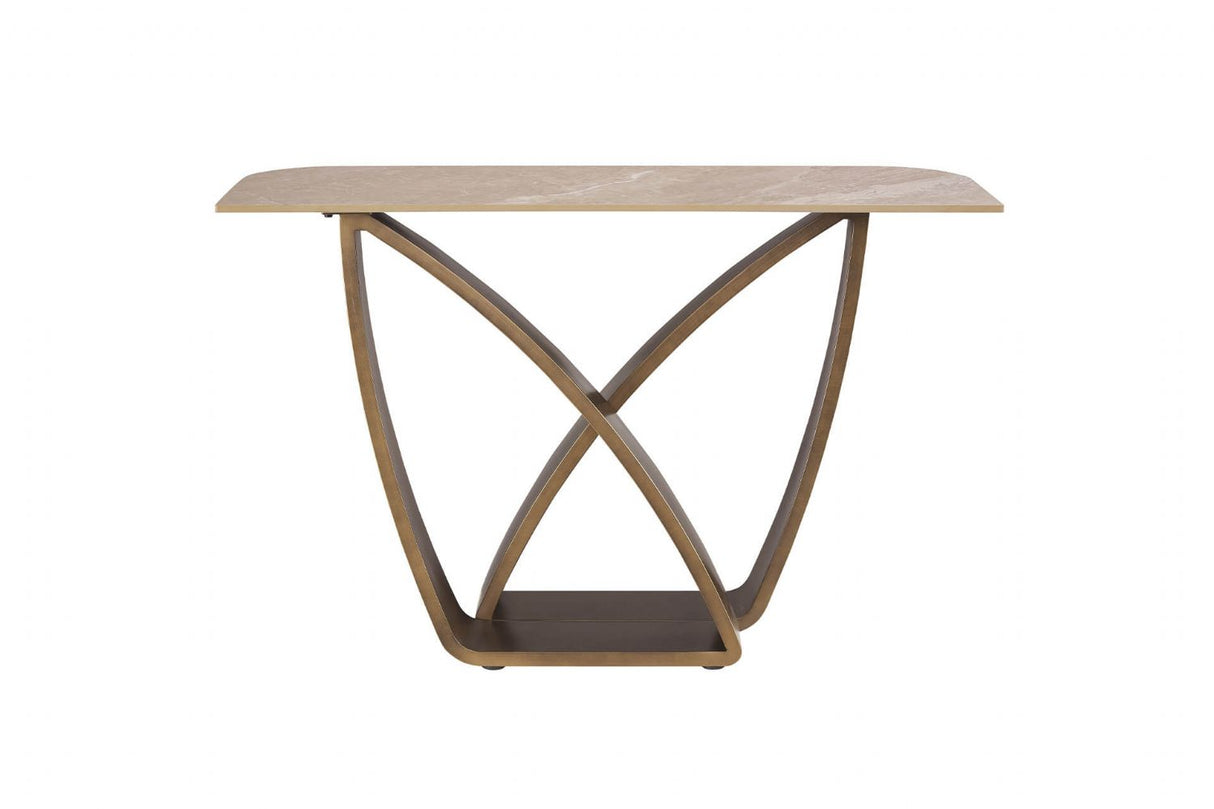 Brown Marble Effect Top Console Table with Metal Base