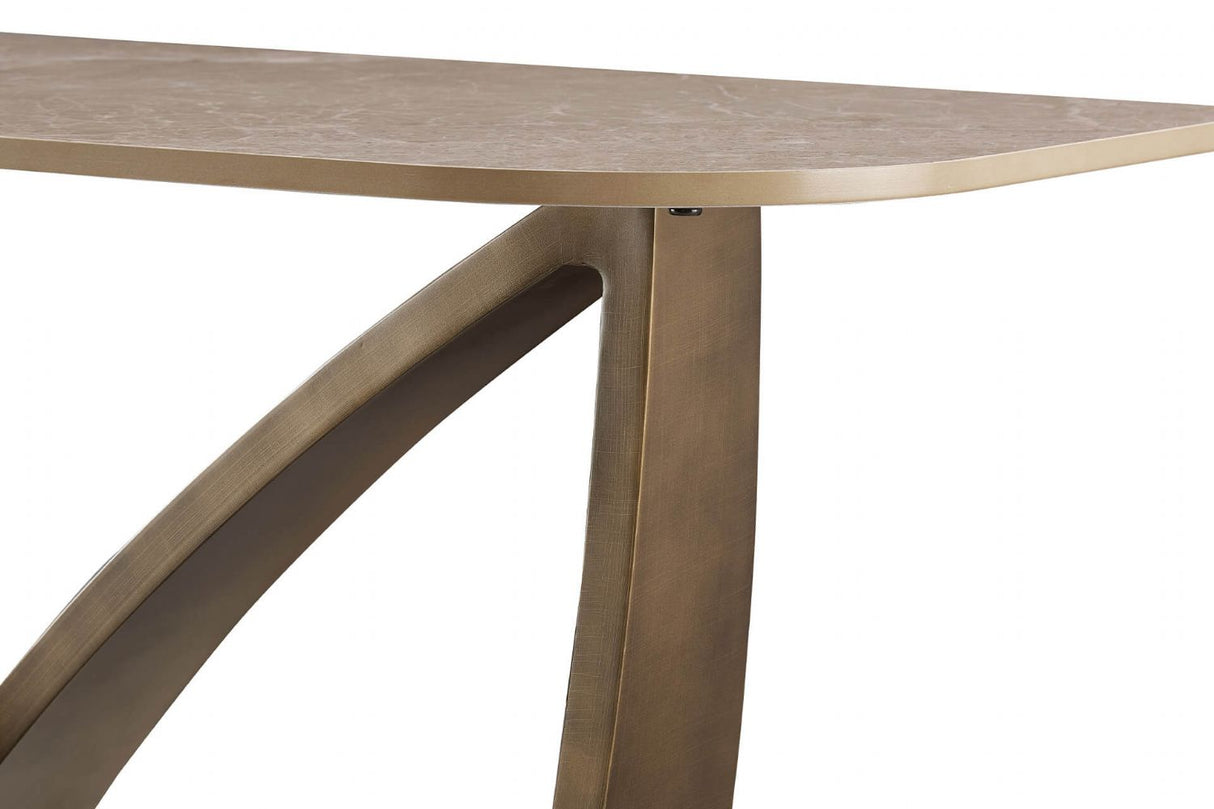 Brown Marble Effect Top Console Table with Metal Base