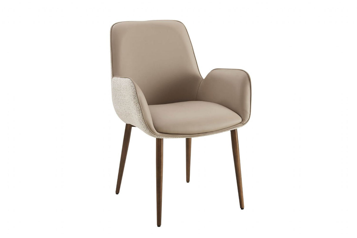 Mocha Leather Effect Dining Chair with Brushed Metal Legs