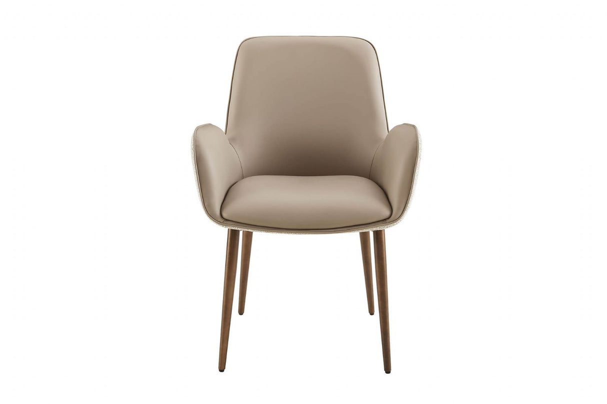 Mocha Fabric and Leather Dining Chair with Brushed Metal Legs