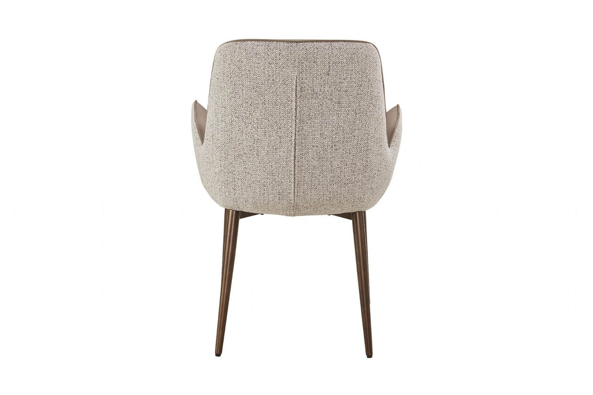 Mocha Fabric and Leather Dining Chair with Brushed Metal Legs