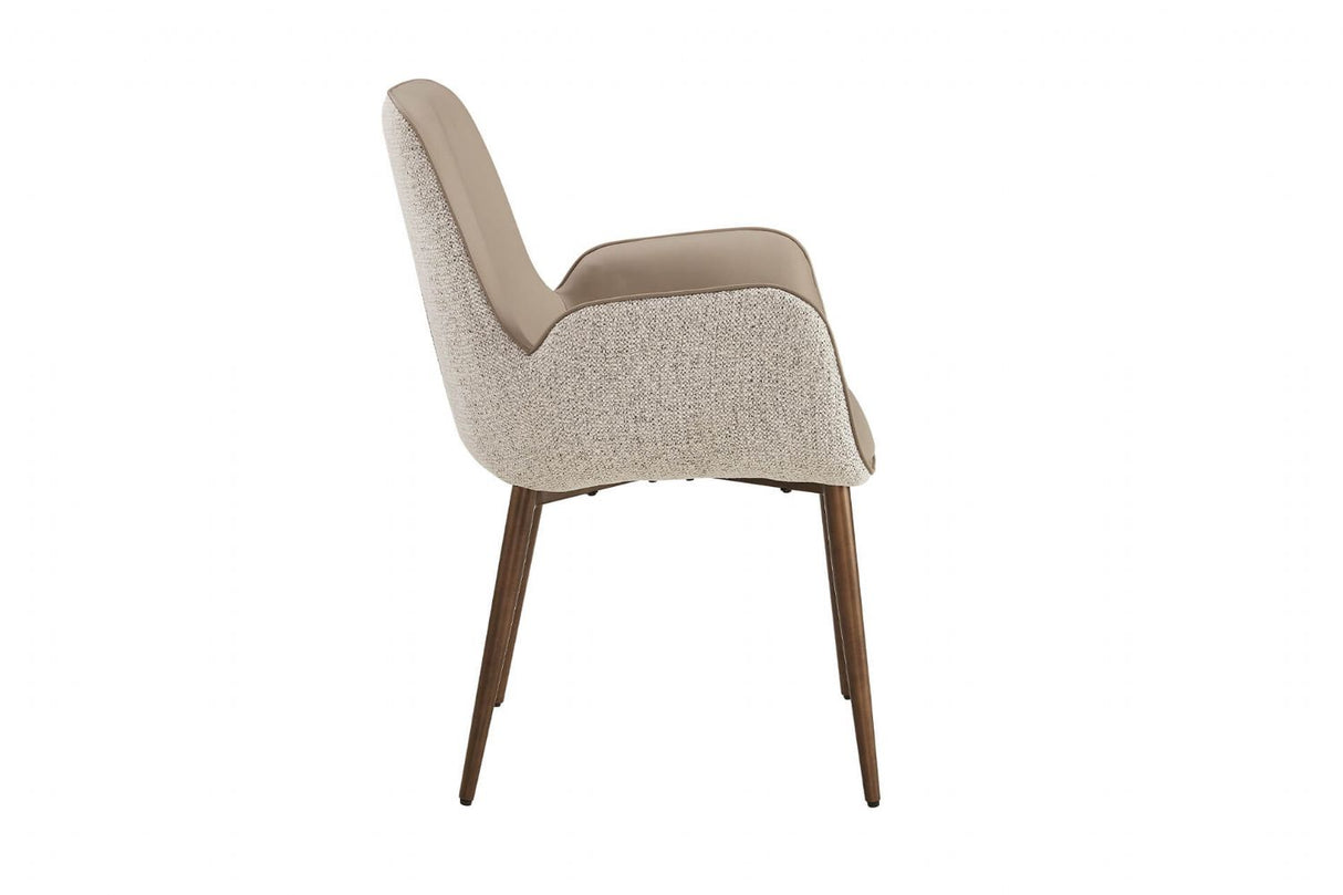 Mocha Fabric and Leather Dining Chair with Brushed Metal Legs