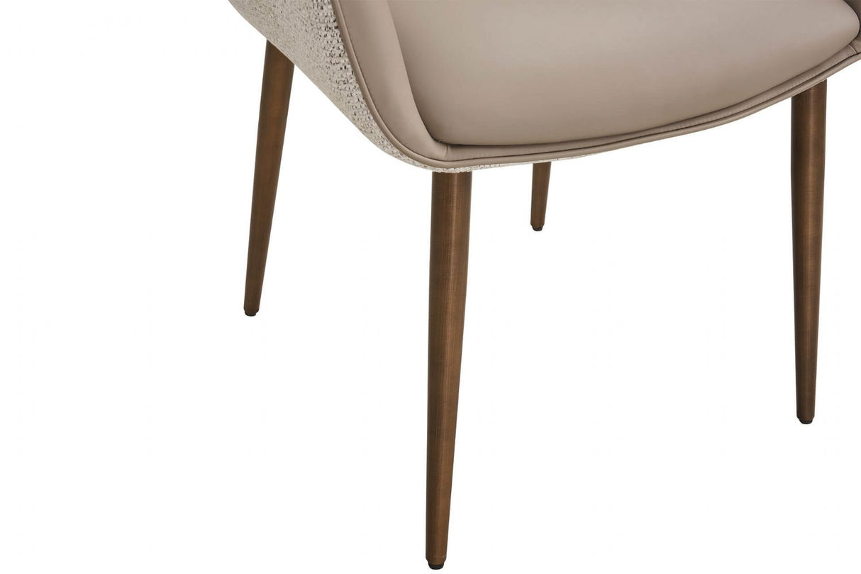 Mocha Fabric and Leather Dining Chair with Brushed Metal Legs