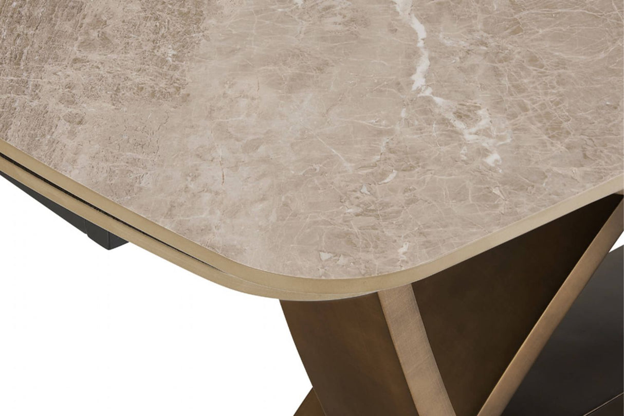 Brown Marble Effect Large Extending Dining Table 180 260cm