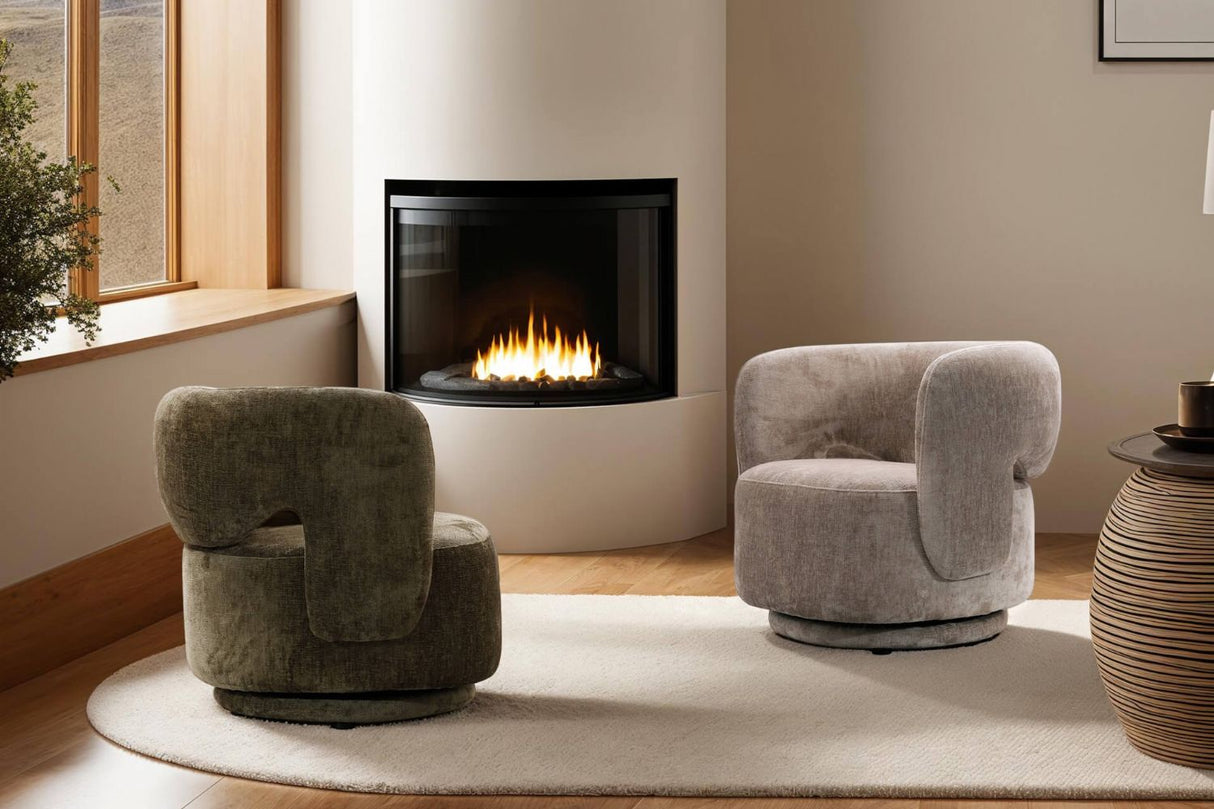 Olive Green Chenille Fabric Swivel Accent Chair