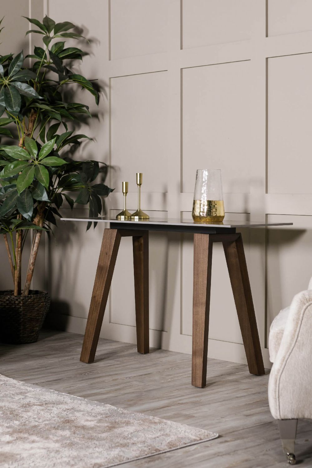 Latte Walnut Sintered Stone Top Console Table Walnut Legs