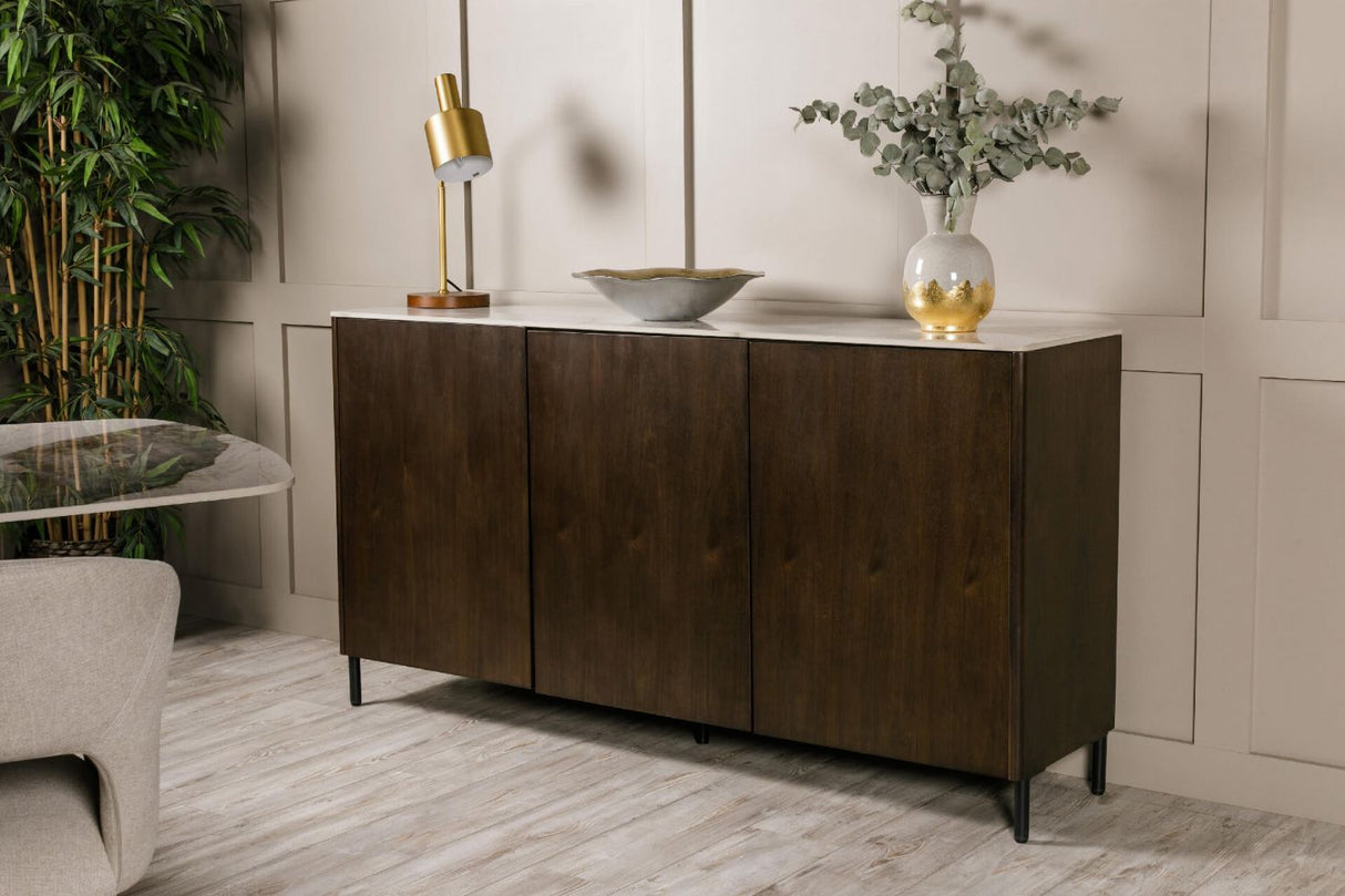 Brown Walnut Large 3 Door Sideboard with Sintered Stone Top