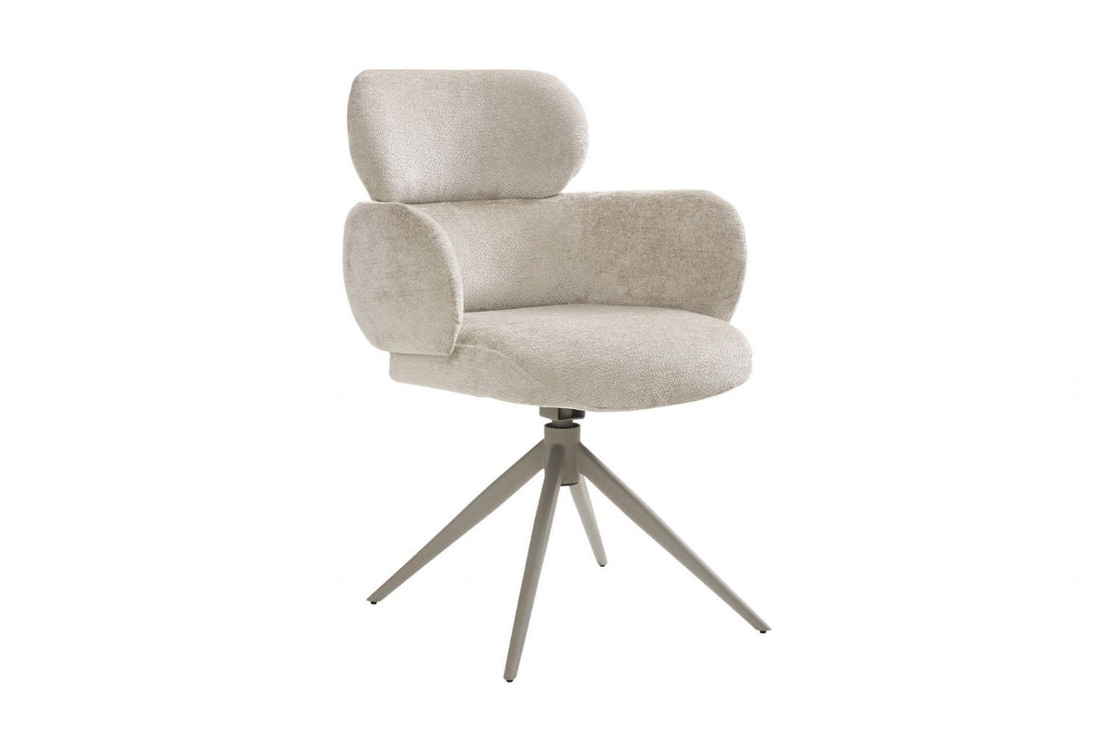 Beige Fabric Upholstered Swivel Dining Chair with Powder Coated Legs