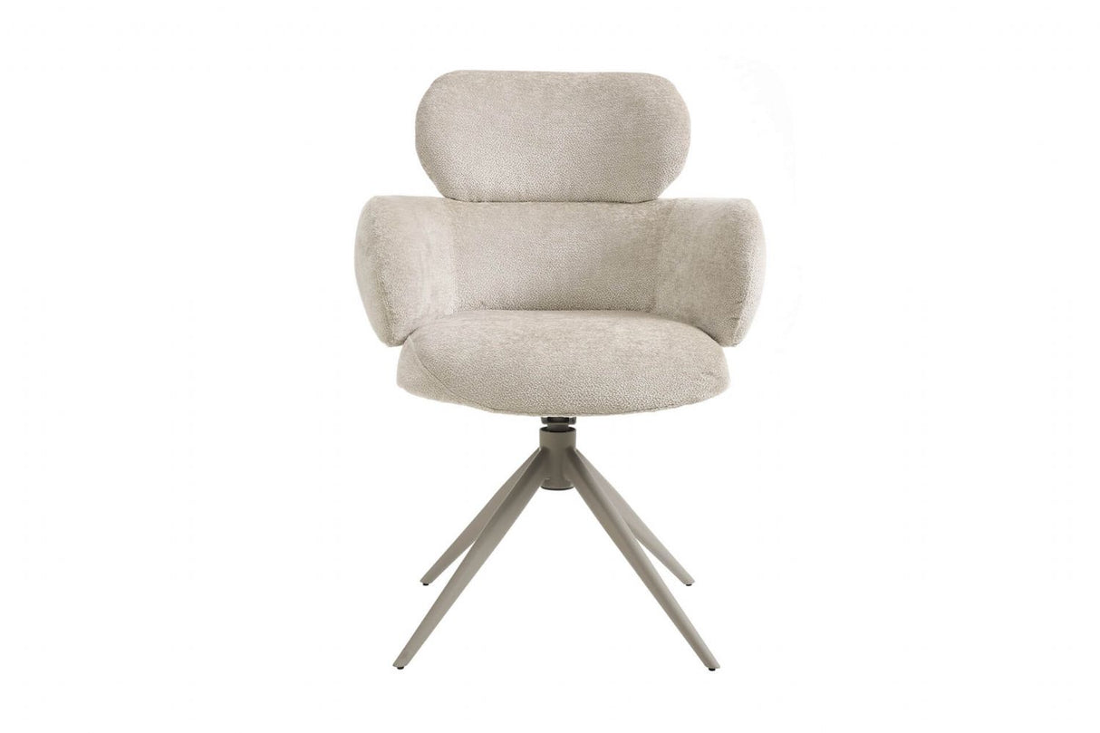 Beige Fabric Upholstered Swivel Dining Chair with Powder Coated Legs