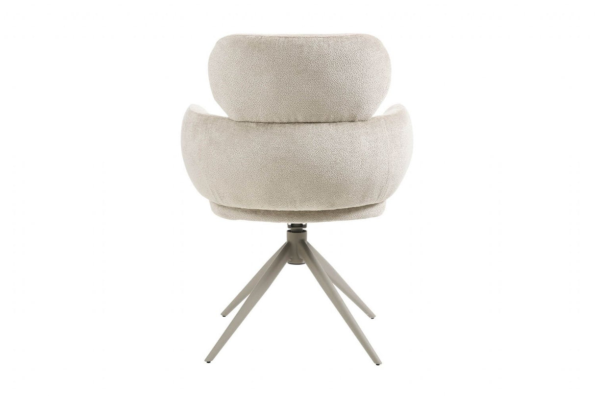 Beige Fabric Upholstered Swivel Dining Chair with Powder Coated Legs