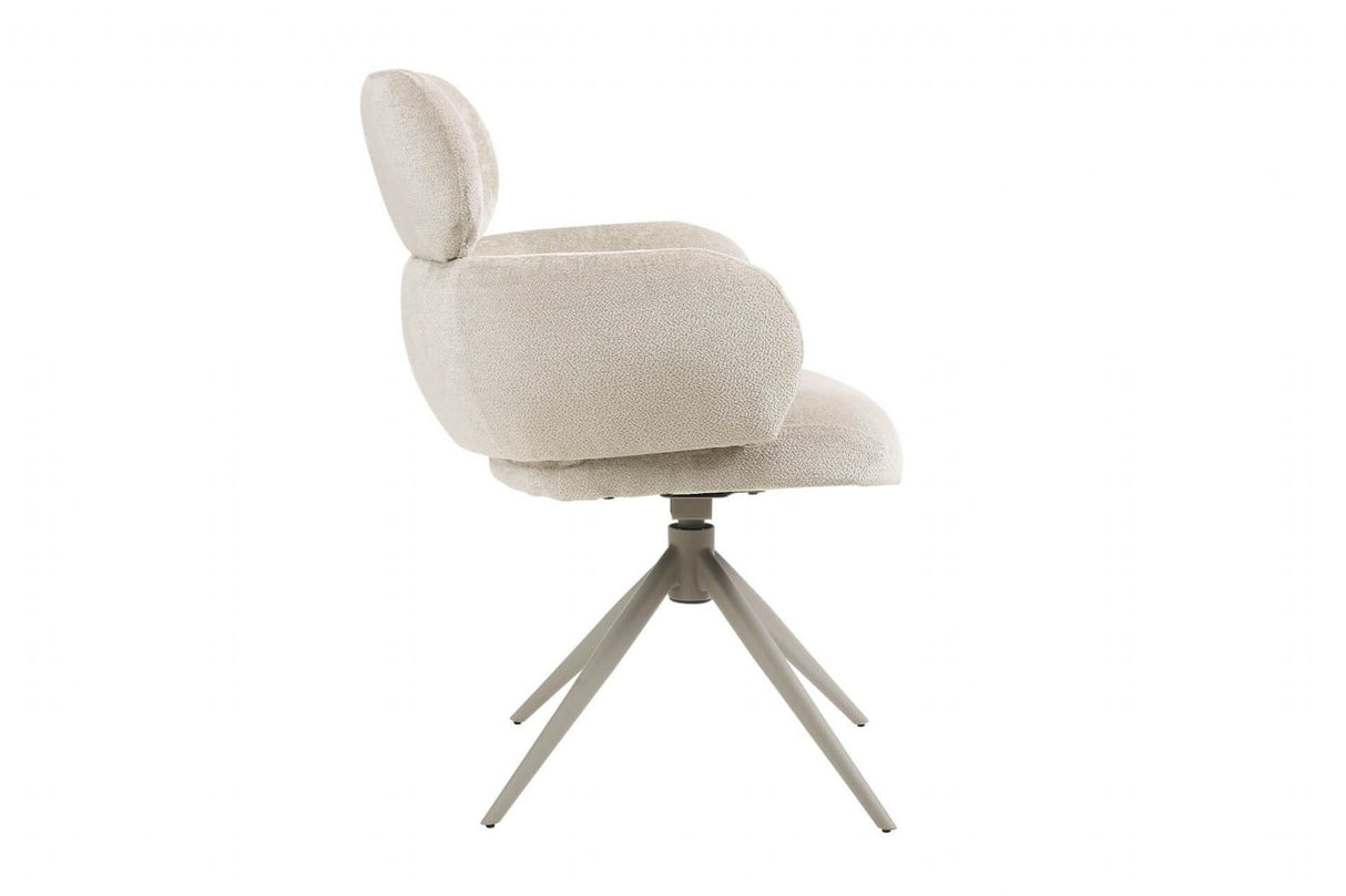 Beige Fabric Upholstered Swivel Dining Chair with Powder Coated Legs