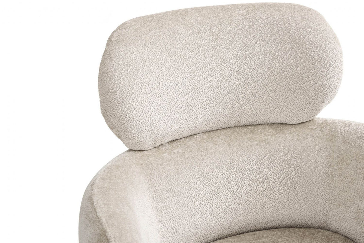 Beige Fabric Upholstered Swivel Dining Chair with Powder Coated Legs