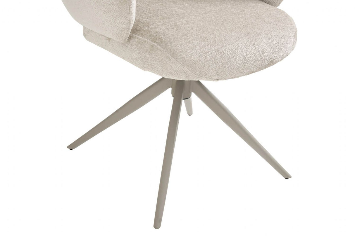 Beige Fabric Upholstered Swivel Dining Chair with Powder Coated Legs