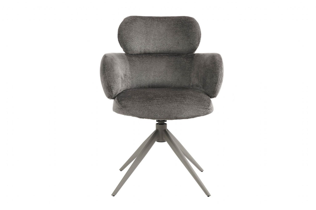 Grey Mocha Fabric Upholstered Swivel Dining Chair with Powder Coated Legs