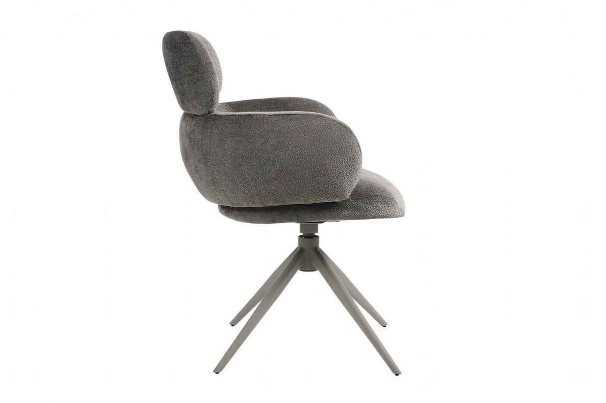 Grey Mocha Fabric Upholstered Swivel Dining Chair with Powder Coated Legs