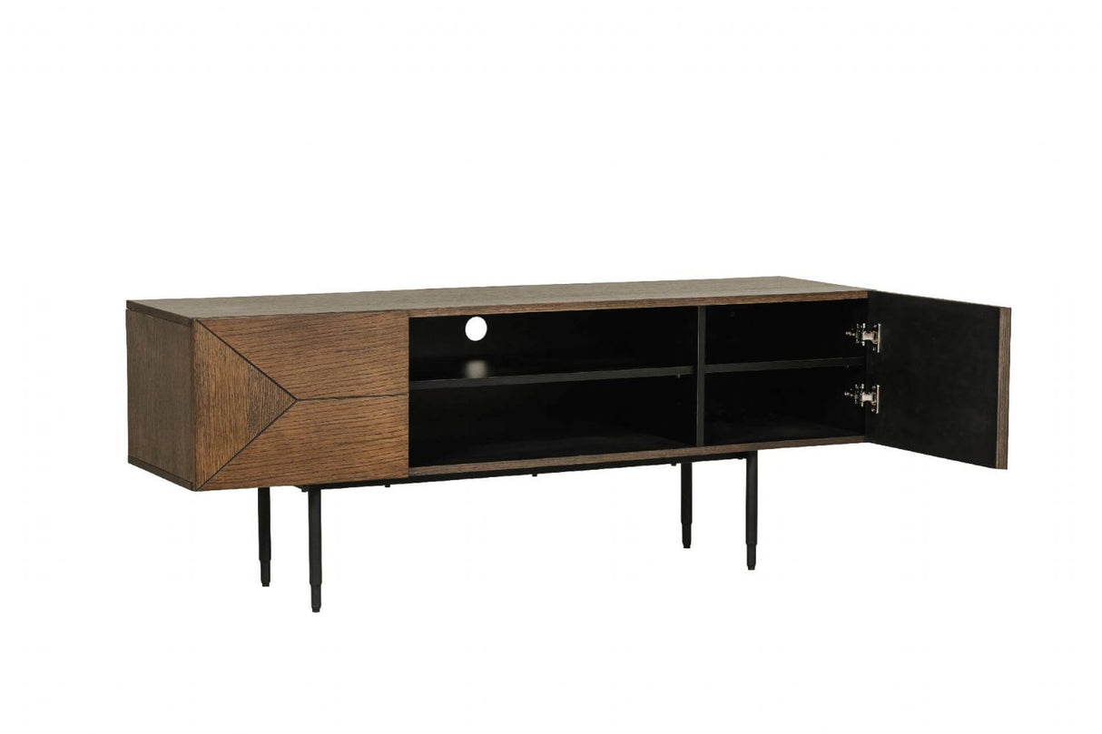 Brown Smoked Oak 2 Door TV Media Unit with Shelves