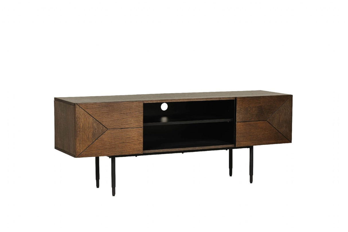 Brown Smoked Oak 2 Door TV Media Unit with Shelves