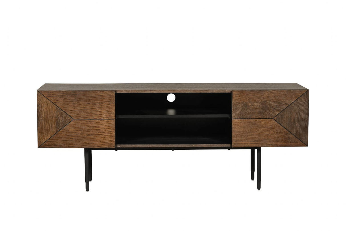 Brown Smoked Oak 2 Door TV Media Unit with Shelves