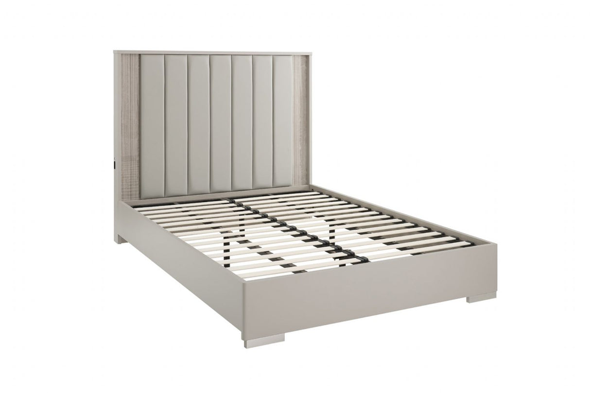 Grey Gloss Wood Double Bed Frame with LED Lights