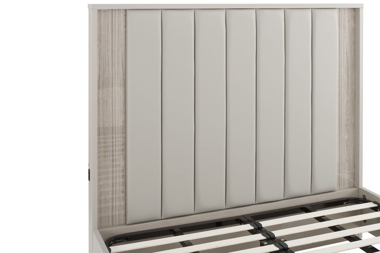 Grey Fabric Channel Tufted King Size Bed Frame with LED