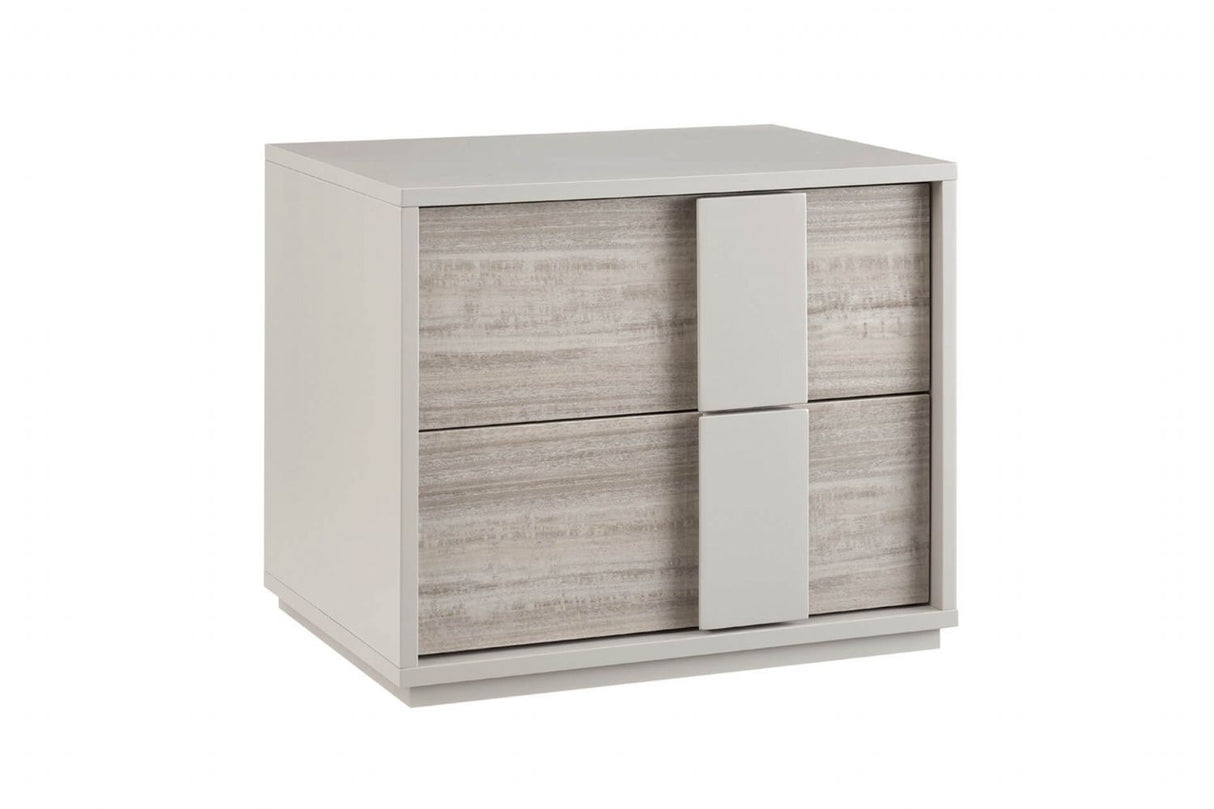 Grey Gloss Finish Wooden 2 Drawer Bedside Table