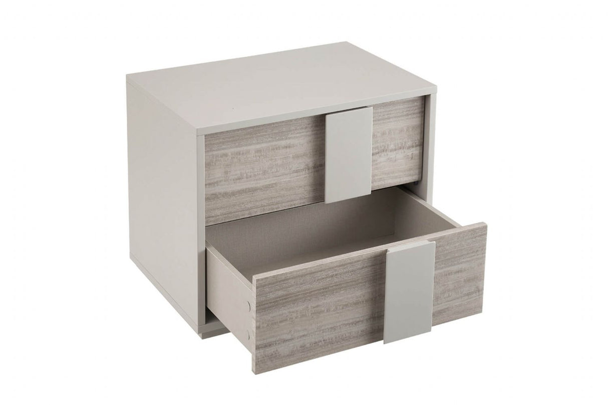 Grey Gloss Finish Wooden 2 Drawer Bedside Table