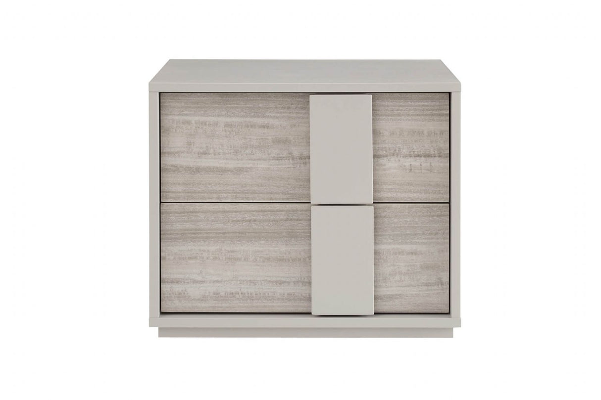 Grey Gloss Finish Wooden 2 Drawer Bedside Table