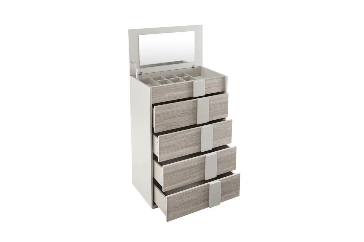 Grey Gloss Finish Wooden 4 Drawer Tall Chest Open Top