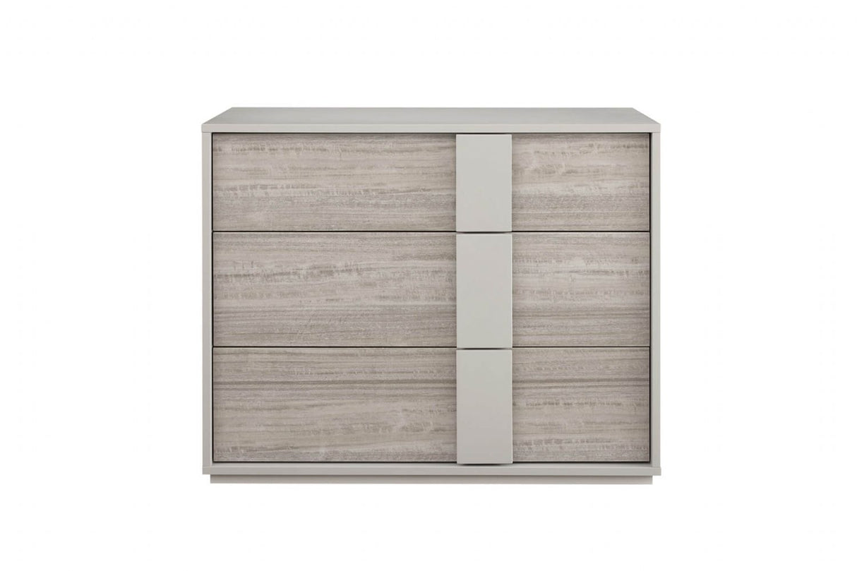 Grey Gloss Finish Wooden Chest of 3 Drawers