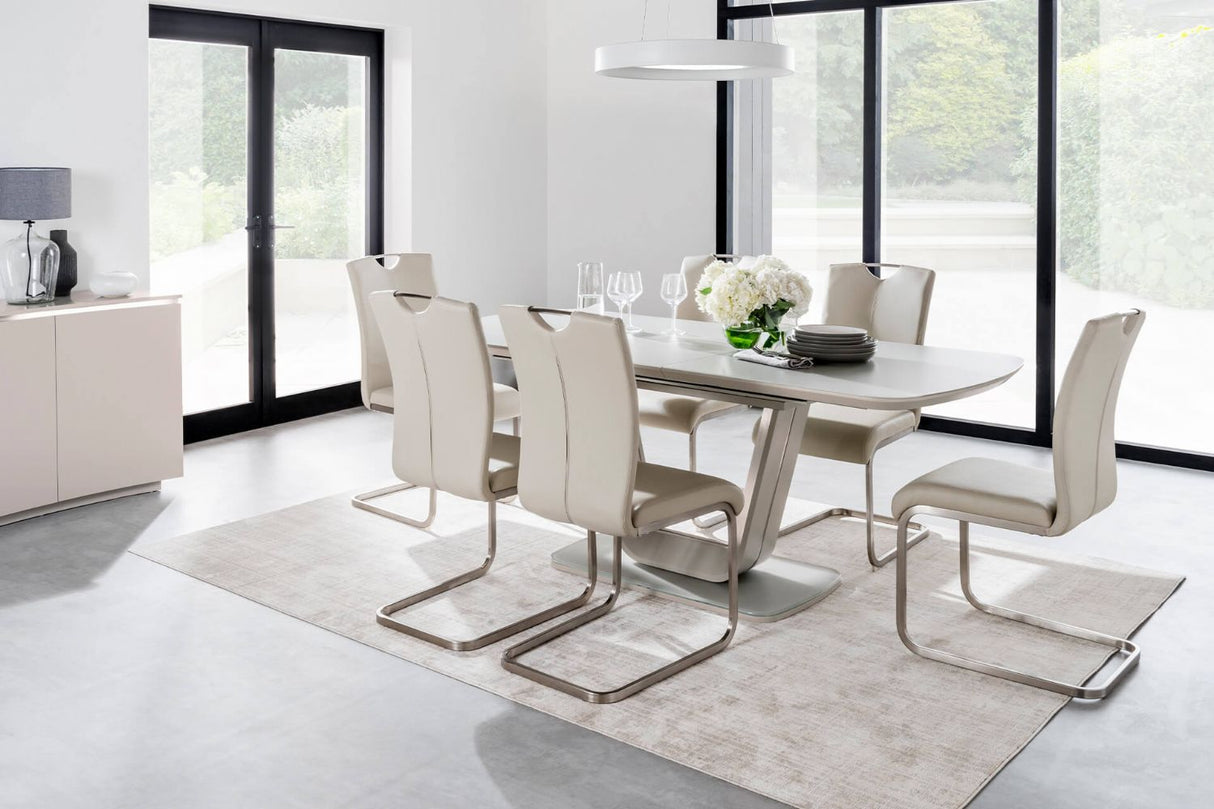 Putty Wooden Extending Dining Table Glass Top 120 to 160cm