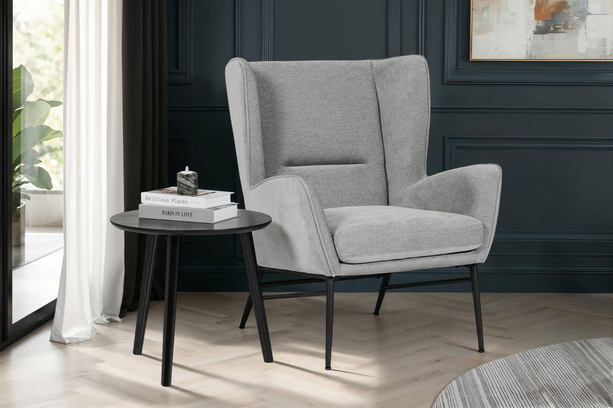 Grey Fabric Accent Wing Back Chair with Black Metal Legs