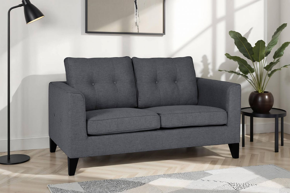 Charcoal Fabric Buttoned Upholstered 2 Seater Sofa