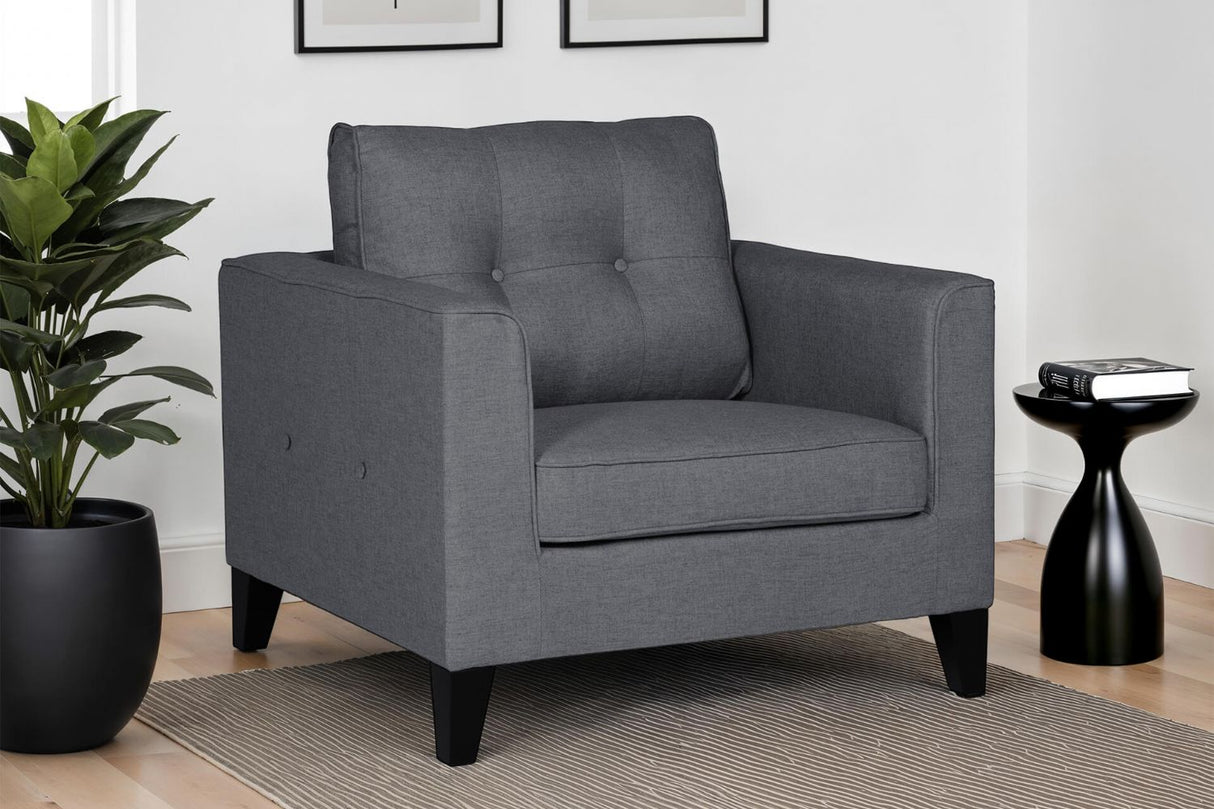 Modern Charcoal Grey Fabric Upholstered Single Seater Lounge Chair