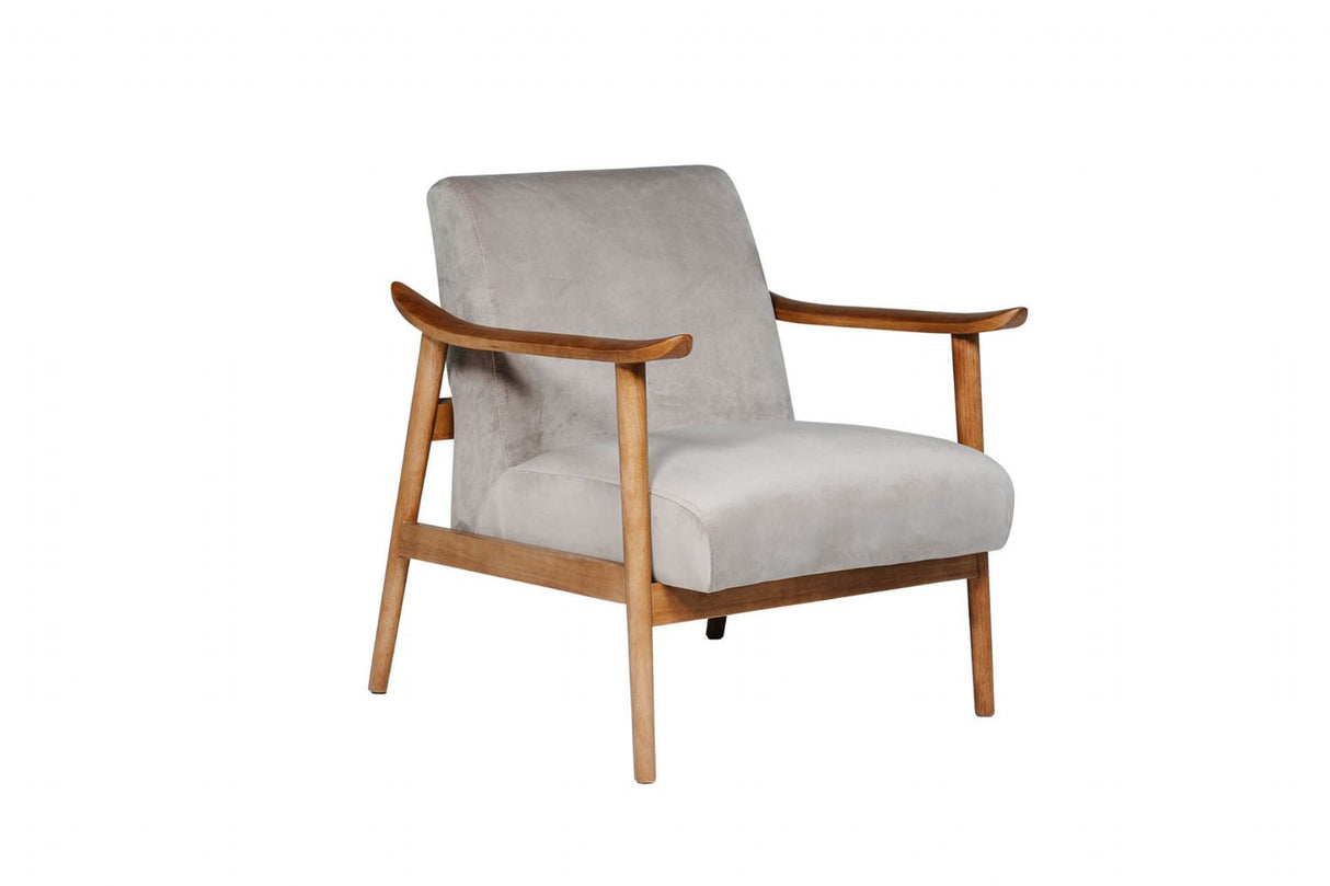 Taupe Chenille Fabric Accent Chair Rubberwood Framed