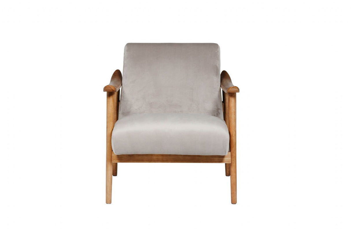 Taupe Chenille Fabric Accent Chair Rubberwood Framed