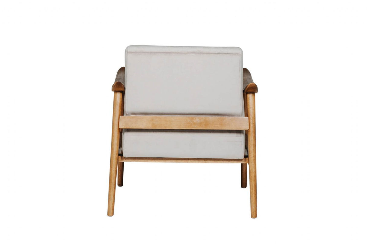Taupe Chenille Fabric Accent Chair Rubberwood Framed