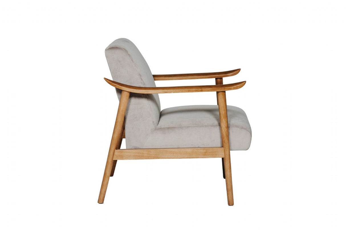 Taupe Chenille Fabric Accent Chair Rubberwood Framed