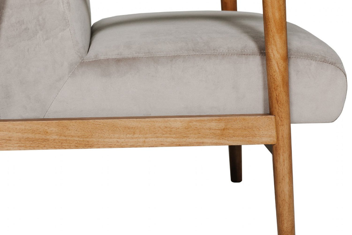 Taupe Chenille Fabric Accent Chair Rubberwood Framed