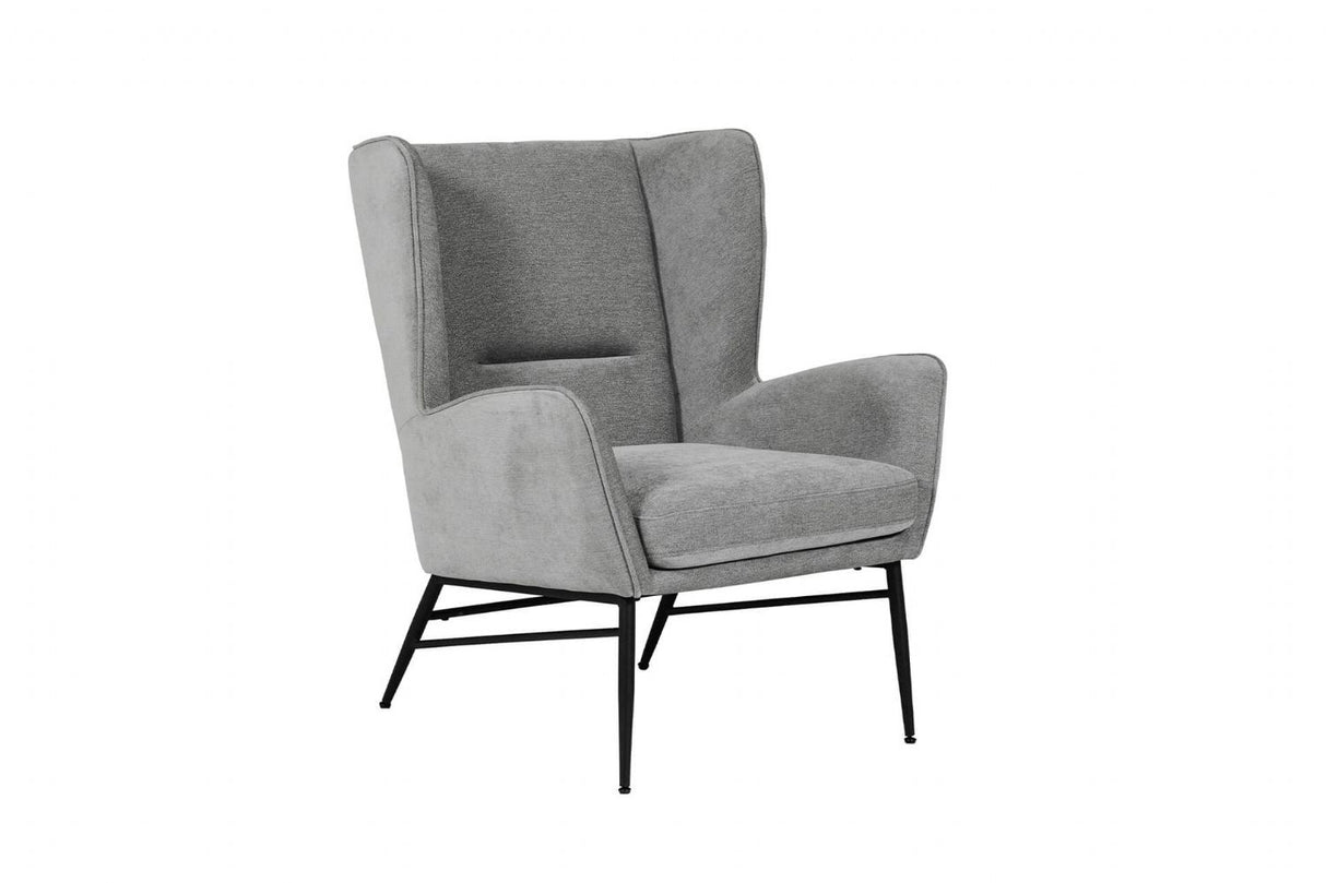 Grey Fabric Accent Wing Back Chair with Black Metal Legs