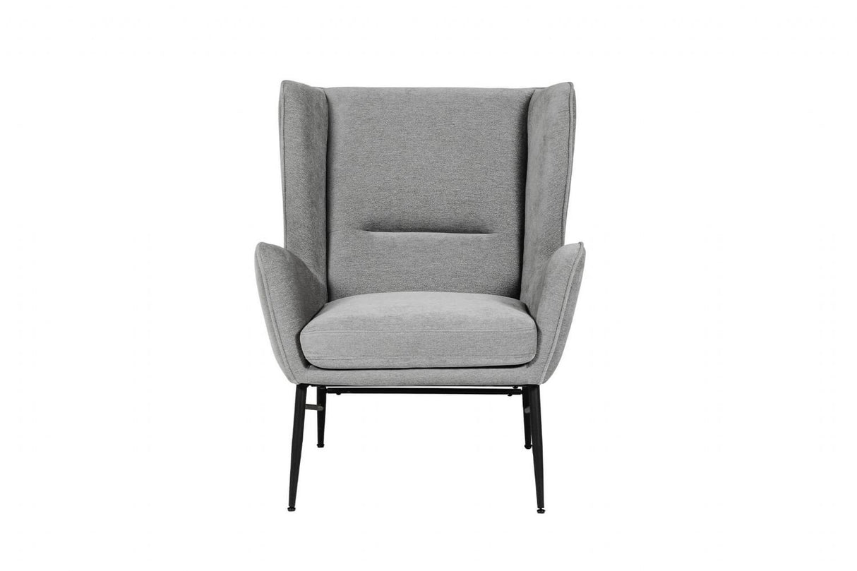 Grey Fabric Accent Wing Back Chair with Black Metal Legs