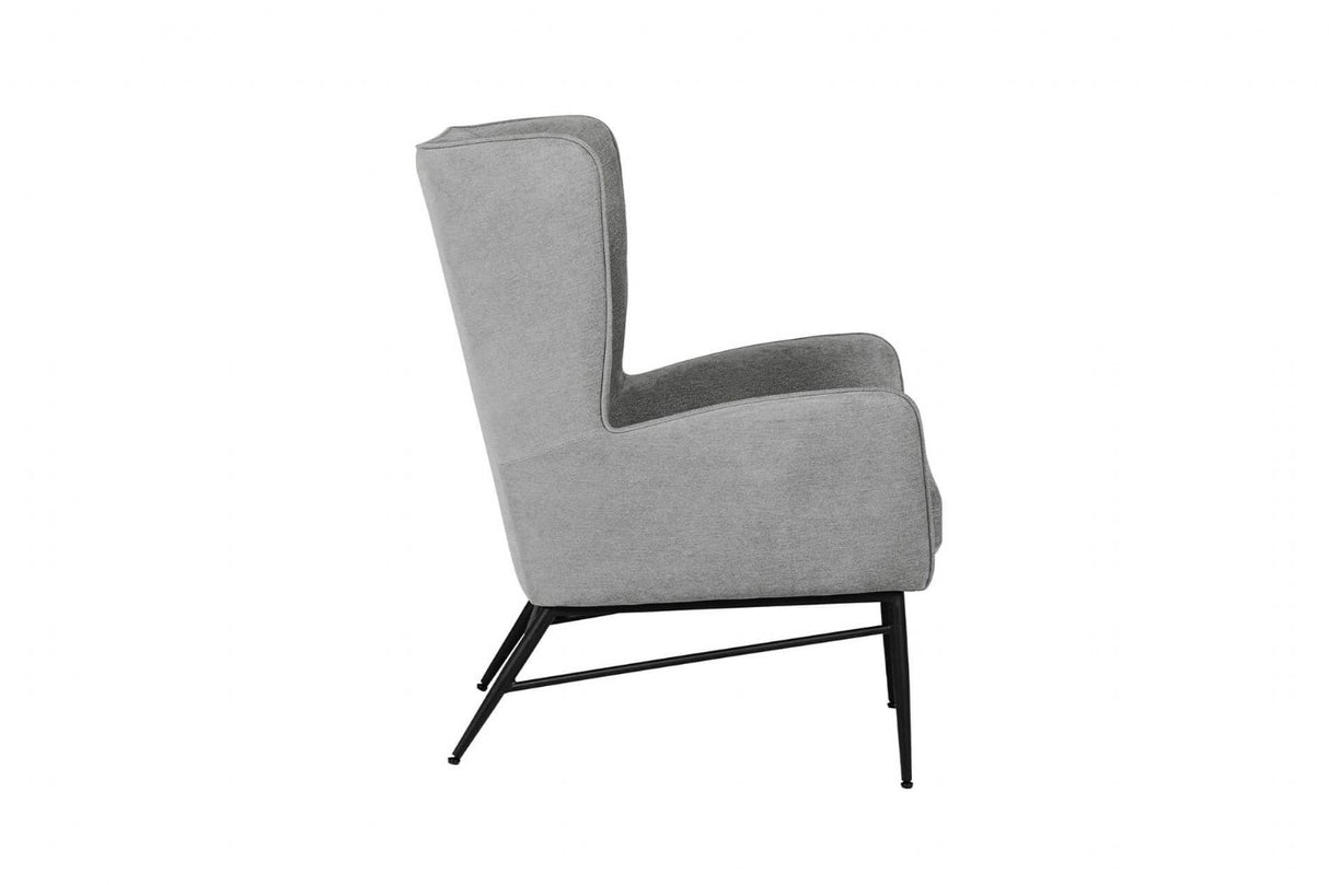Grey Fabric Accent Wing Back Chair with Black Metal Legs