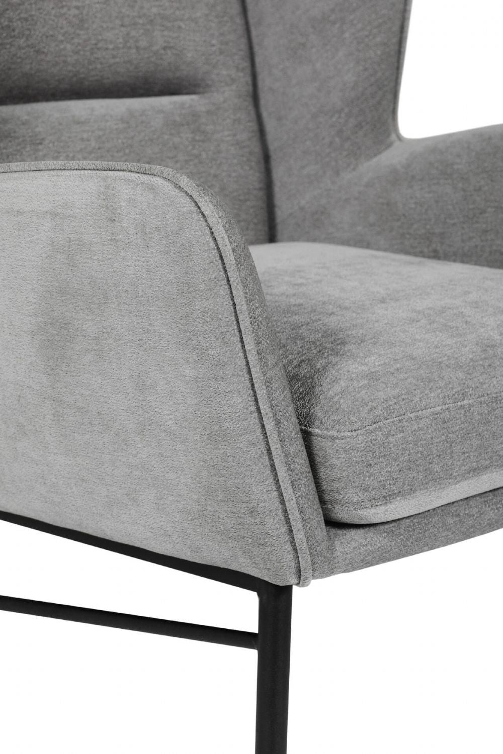 Grey Fabric Accent Wing Back Chair with Black Metal Legs