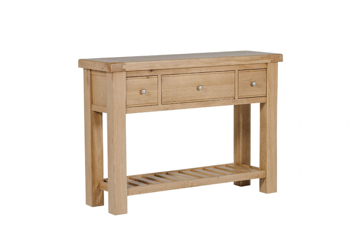 Natural Oak 3 Drawer Traditional Console Table with Shelf