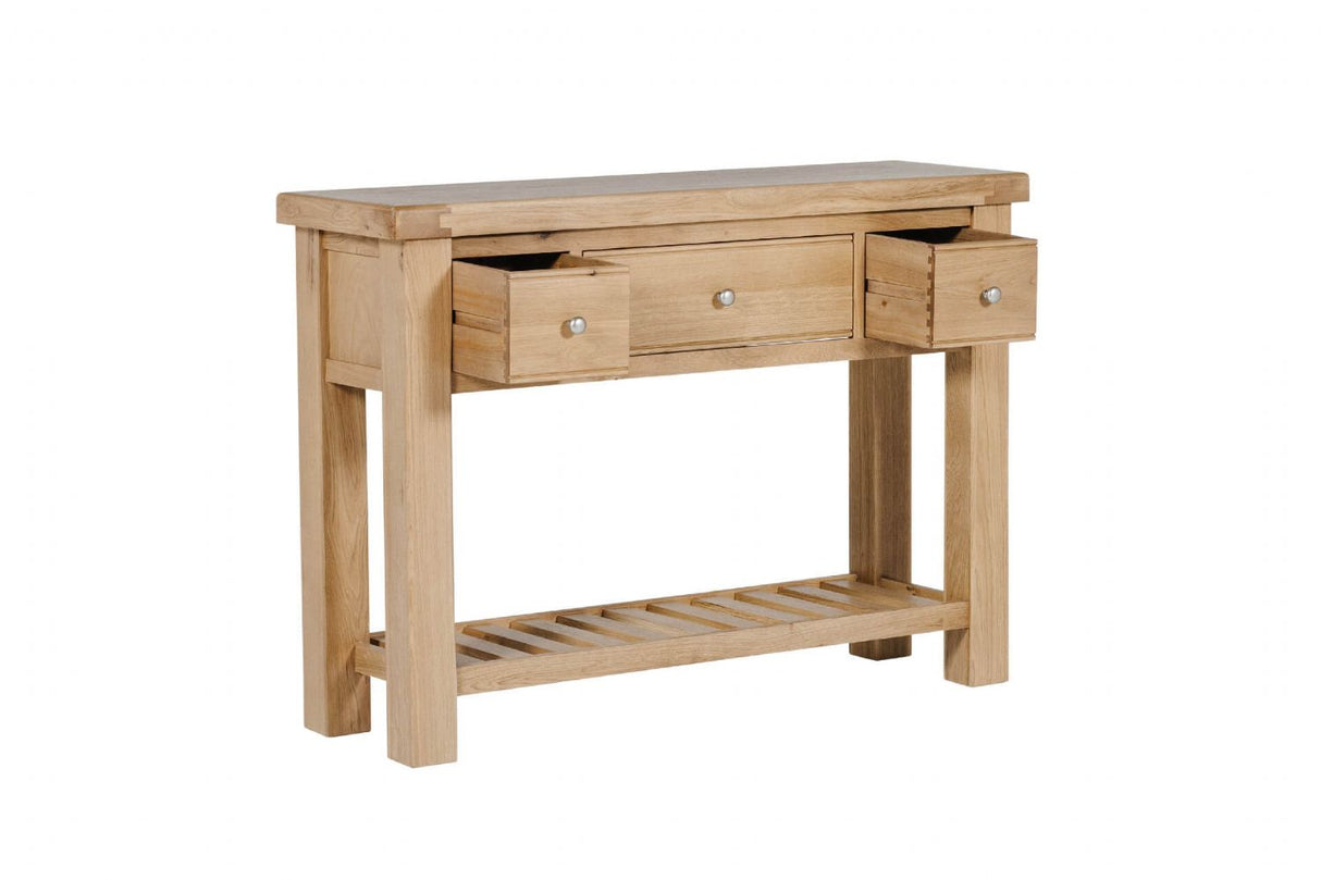 Natural Oak 3 Drawer Traditional Console Table with Shelf
