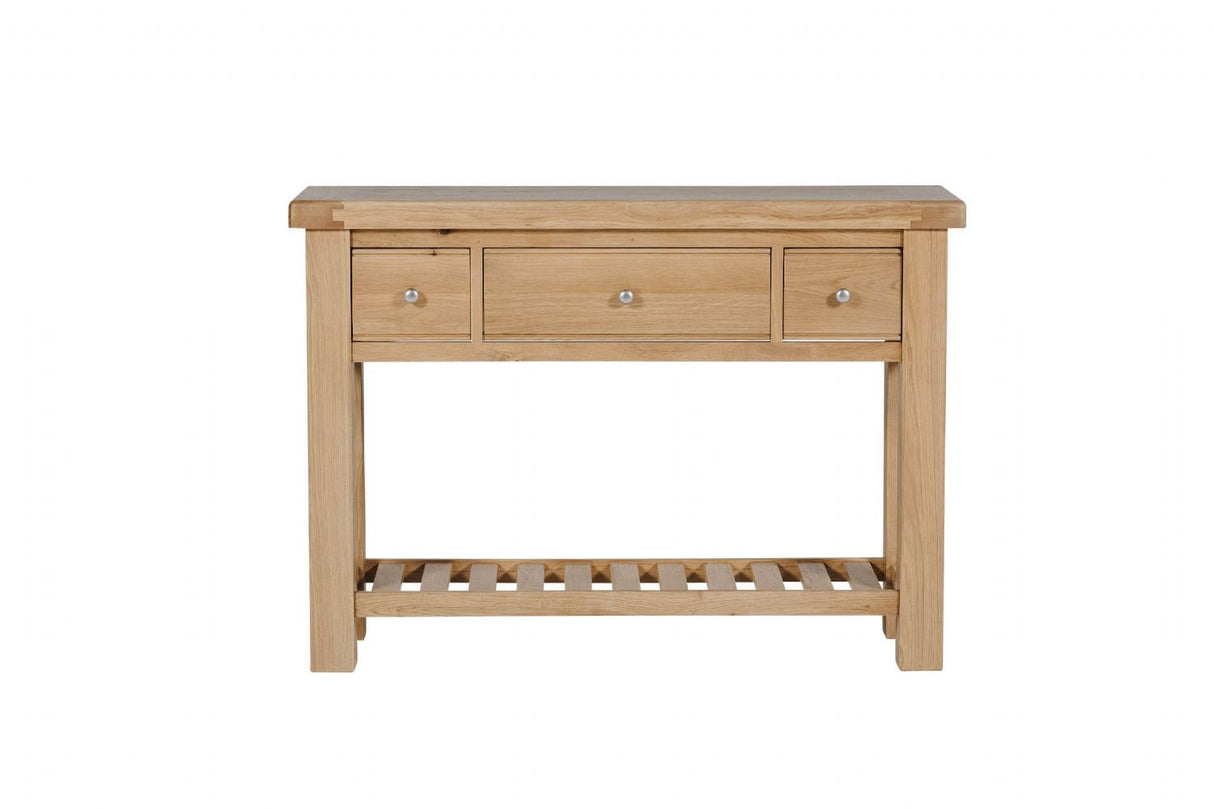 Natural Oak 3 Drawer Traditional Console Table with Shelf