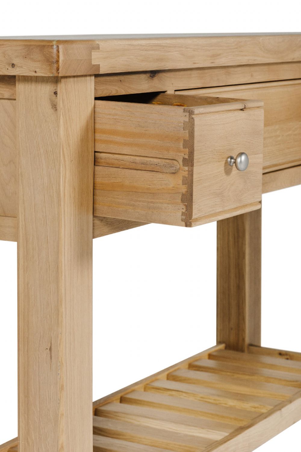 Natural Oak 3 Drawer Traditional Console Table with Shelf